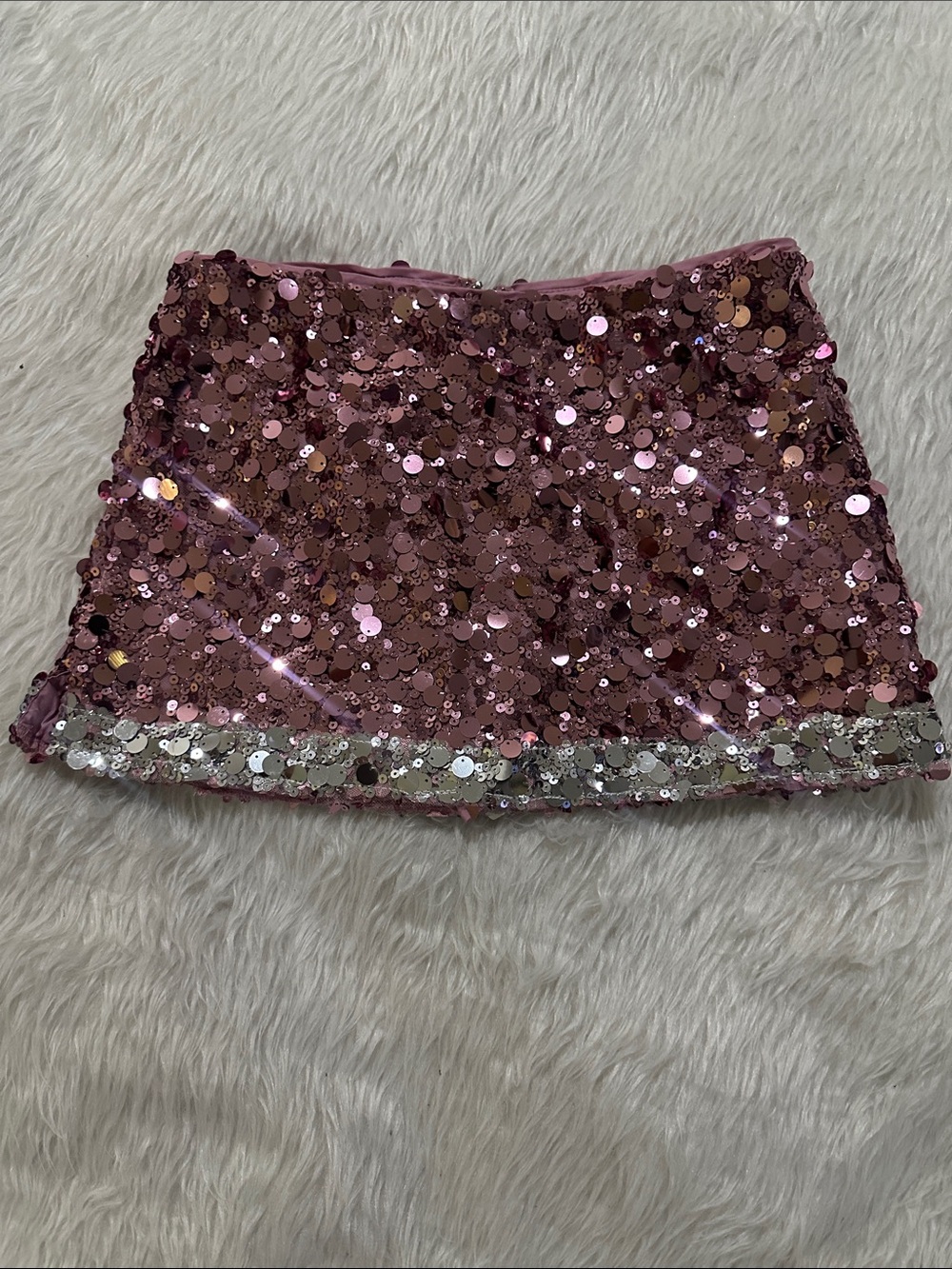 Fashion Nova Pink Sequin Mini Skort with Silver Hem